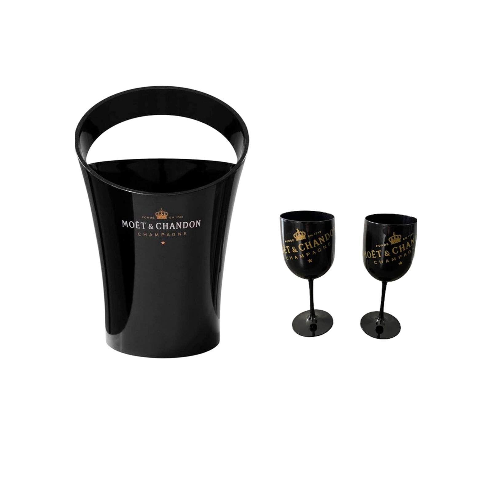 Moët & Chandon Set – Schwarzer Kühler & Champagnerbecher (2 Stück)