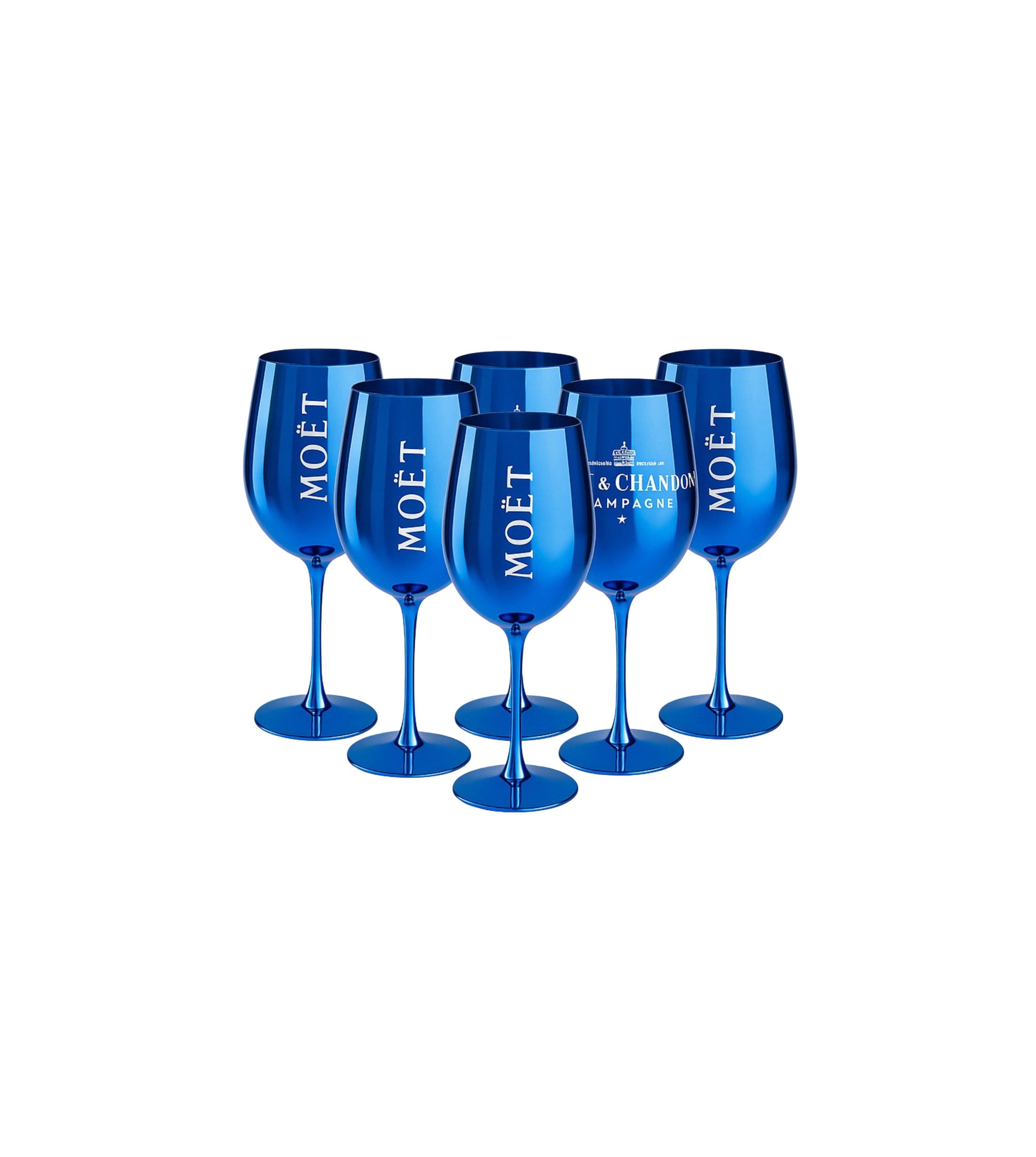 Moët & Chandon Champagnerglas – Echtglas in Blau mit weißem Schriftzug