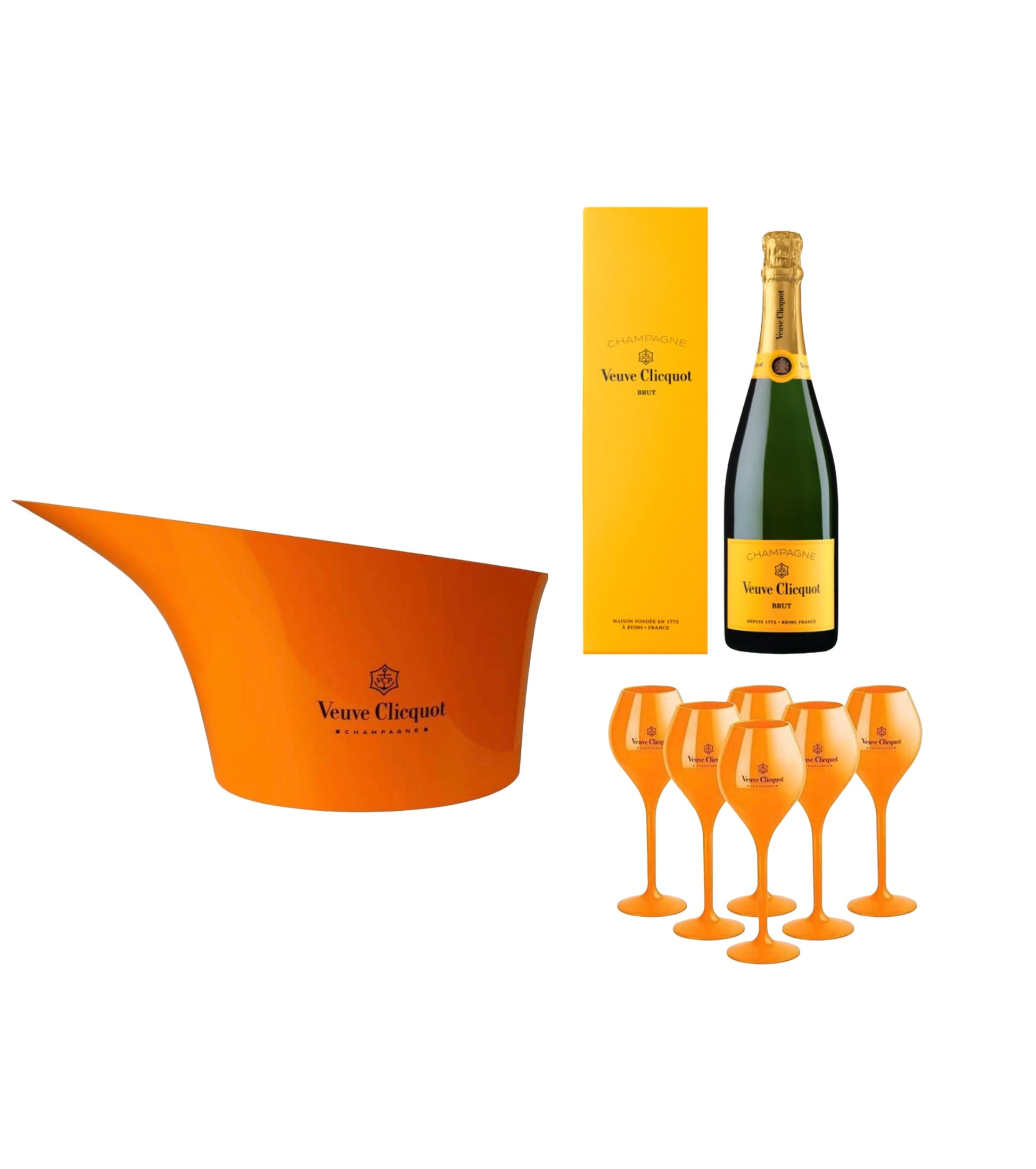 Veuve Clicquot Signature-Set – Brut, Magnum-Kühler & 6er Acrylgläser in Orange